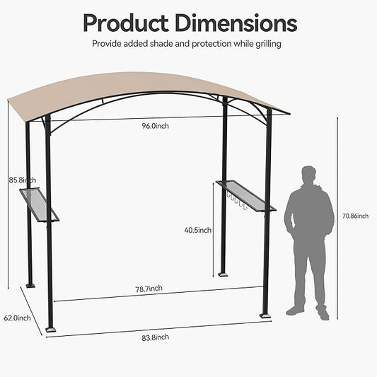 8x5 Metal Grill Gazebo - Outdoor BBQ Canopy Shelter with 2 Side Shelves for Patio Backyard Grilling and Barbecue Picnic,Brown