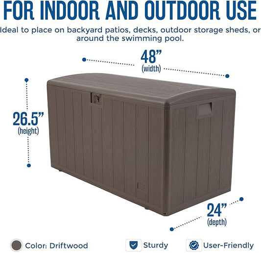Plastic Development Group Outdoor Storage Deck Box, Standard Close, 105 Gallon, Driftwood