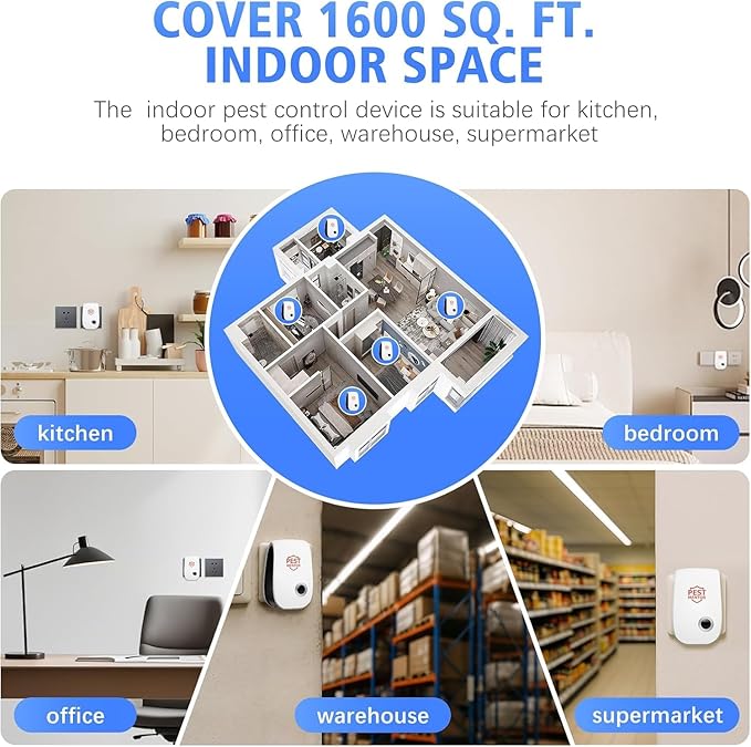 Ultrasonic Pest Repellent 10 Packs, Plug-in Ultrasonic Pest Repellent Indoor, Effectively Repel Mosquitoes Mice Flies Cockroaches Insects Spiders Ants, Pest Control for Home Office Kitchen Room
