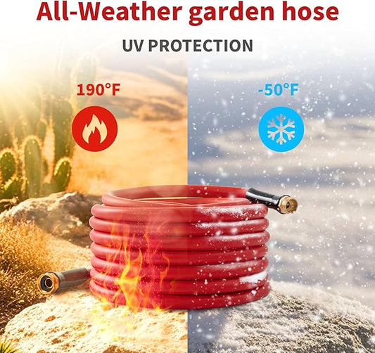 Garden Hose 15 ft x 5/8” Hot Water Hose, -50°F to 190°F,Burst 600Psi Flexible & Lightweight Upgraded Rubber Hoses,3/4” Solid Fittings for All-weather Outdoor Lawn & Garden