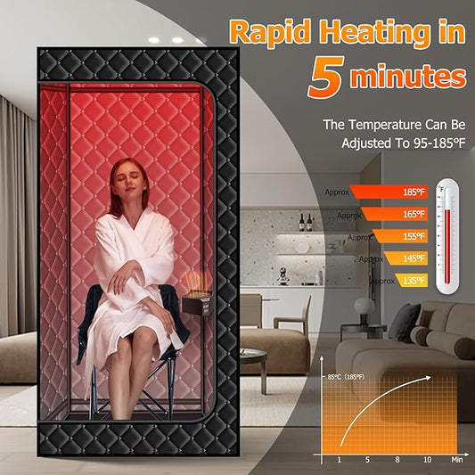 Portable Infrared Sauna Box with 660nm Red Light Therapy, Personal Dry Wind Saunas Tent with Large Folding Chair, 99 Mins Timer & 185℉ Temperature, for Home Spa Relaxation & Detoxification