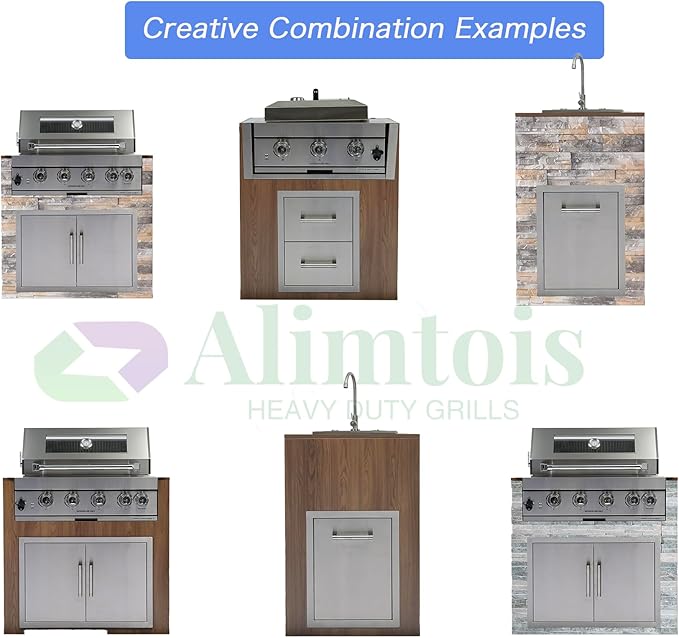 Built in Gas Grill Outdoor: 13 pcs Drop in Propane Gas Grills 32 inch BBQ 4 Burner 60000 BTU Stainless Island Barbecue Cooking Station with inserts Sink Drawer Door Rotisserie Kit Complete Set