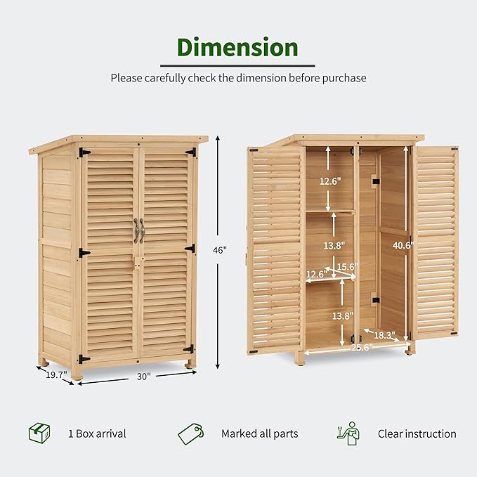 MCombo Outdoor Storage Cabinet, Wooden Storage Shed with Latch, Outside Garden Tool Shed with 2 Doors for Patio Yard Lawn, 0709 (Natural, Small)