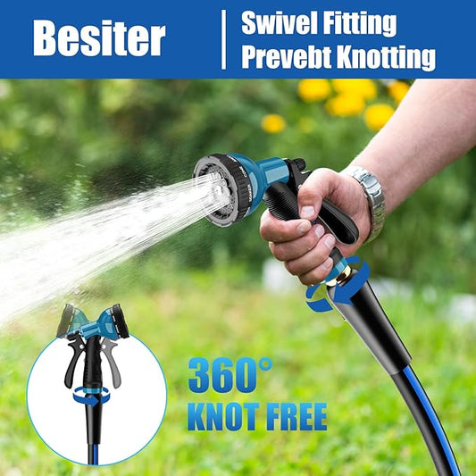 Flexible Short Garden Hose 5/8” 10FT: Hybrid Rubber Portable Length Hose - Lightweight Water Hose with Male to Female Fittings - Tangle-Free Hose for Cleaning Park, Dark Blue