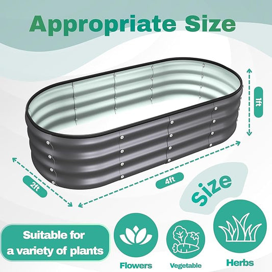 4x2x1 FT Raised Garden Bed Kit, Metal Planter Box Outdoor, Planters for Outdoor Plants, Flower, Vegetables, Herbs (Dark Gray,2PCS)