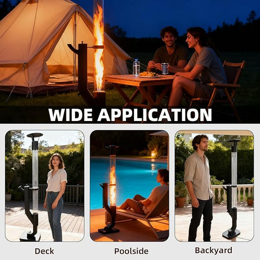 Eco Flame Smokeless Wood Pellet Fire Pit & Patio Heater, Portable Outdoor Rocket Stove with Glass Tube and Ash Tray for Backyard, Camping, Beach, Garden - Stainless Steel Classic