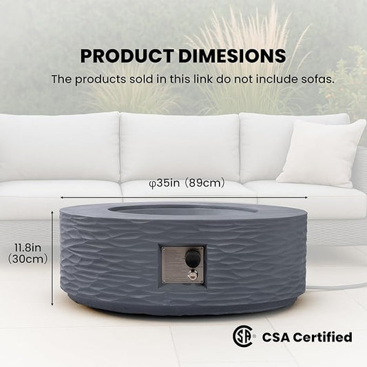 SUNBURY Outdoor Propane Fire Pit Table, 35 in Round 50000 BTU Outdoor Gas FirePit Table for Outside with Rain Cover, Propane Tank Cover for Backyard & Deck, Dark-Grey