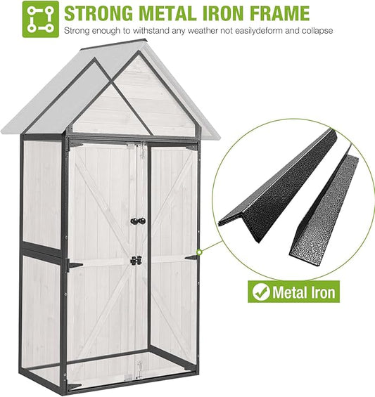 GUTINNEEN Shed Outdoor Storage Upgraded with Durable Metal Frame Garden Shed Tool Storage Cabinet with Wooden Floor Adjustable Shelfs 2.5 x 1.4FT (Dark Color)