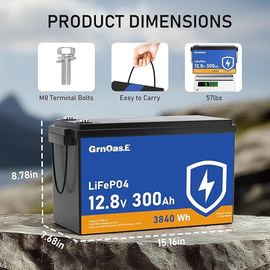 12V 300Ah LiFePO4 Lithium Battery, Built-in 150A BMS, Up to 15000 Deep Cycles, Max 2560W Power Output, Low Temp Protection Lithium Iron Phosphate Battery for RV, Trolling Motor, Off-grid, Marine, Boat