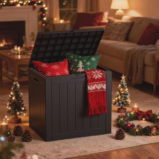 30 Gallon Outdoor Storage Box Waterproof,Outside Delivery Package Deck Box with Lockable Lid,Poolside Storage Bin for Garden Tools,Patio Cushion,Black
