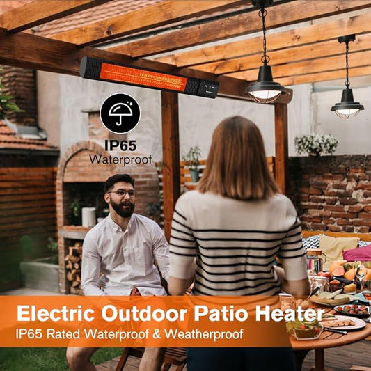 Small Outdoor Heater for Patio, thermomate 1500W IP65 Electric Infrared Heater with Low Glare Schott Glass, 9 Heating Levels & 24H Timer, Plug-in 120V Black