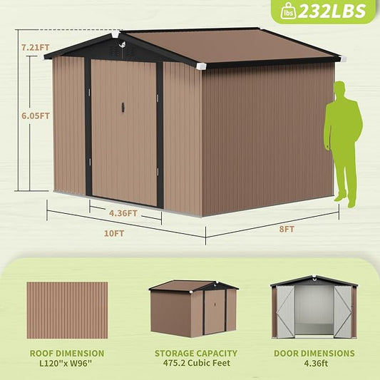 Metal Storage Shed,10x8 Outdoor Storage Building,Large Backyard Sheds with Lockable Doors,Waterproof Outside Storage Sheds