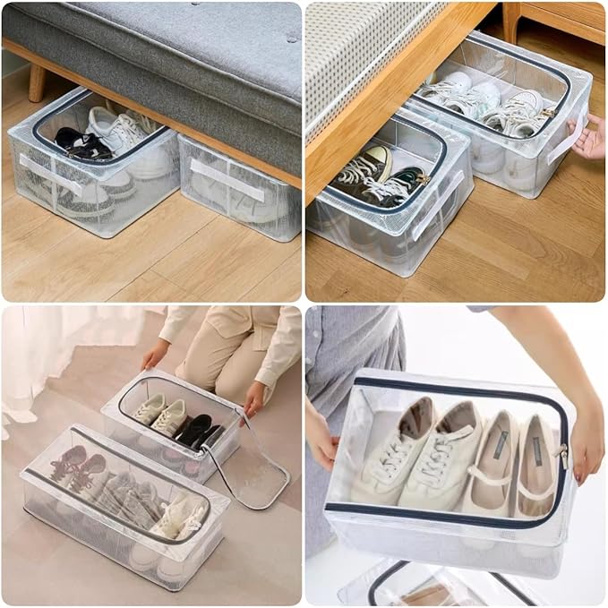Stackable Storage Boxes with Clear Lids, 16-Inch Closet Storage Bins with Metal Frame for Shoe, Boot, Sneaker (1 Pack)