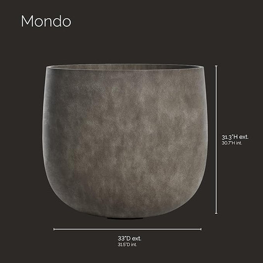 Mondo Large Planter – River Stone Finish – Fiberglass Indoor/Outdoor and Weather-Resistant Round Planter (33" D x 30.7" H Exterior, 31.5" D x 30.7" H Interior)