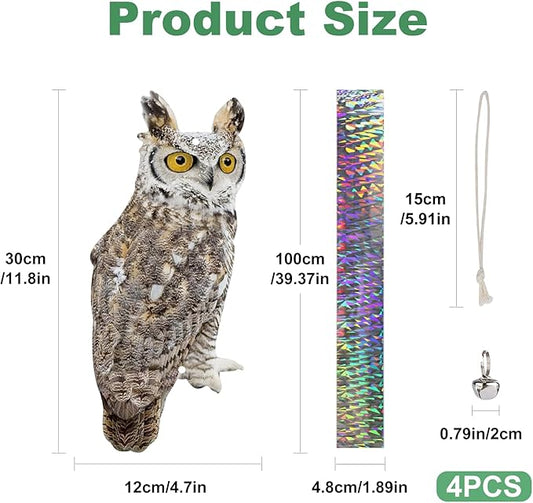 4PCS Reflective Owl Scarer Devices Plastic Owl Hanging Decoration Woodpecker Control Device with Reflective Tape for Garden Patio Pool