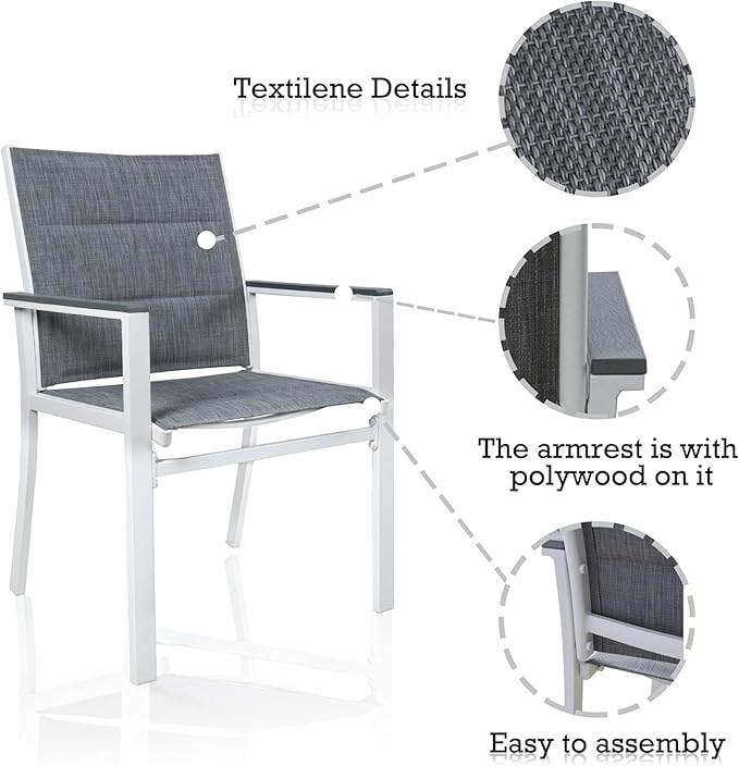 7 Piece Outdoor Patio Dining Set for 6 Person, Coolmen Patio Dining Table 6 Pack Dining Chair with Gray Frame for Backyard, Porch, Deck, Garden