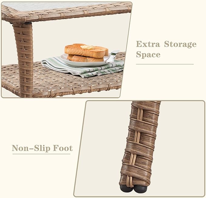 Belord Wicker Outdoor Furniture Patio Furniture Set - 6 Piece Patio Conversation Set with Swivel Rocker Chairs, Loveseat Sofa, Ottomans and Coffee Table, Beige Cushion