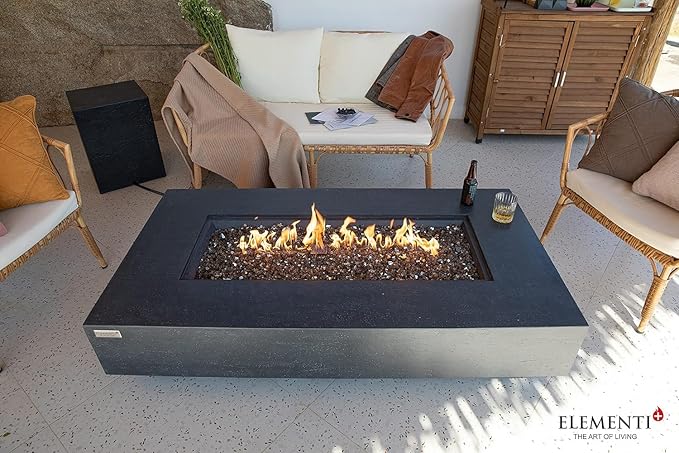 AMS Fireplace | Elementi Plus | Positano | Rectangular Dark Gray Concrete Propane Gas Fire Table Pit