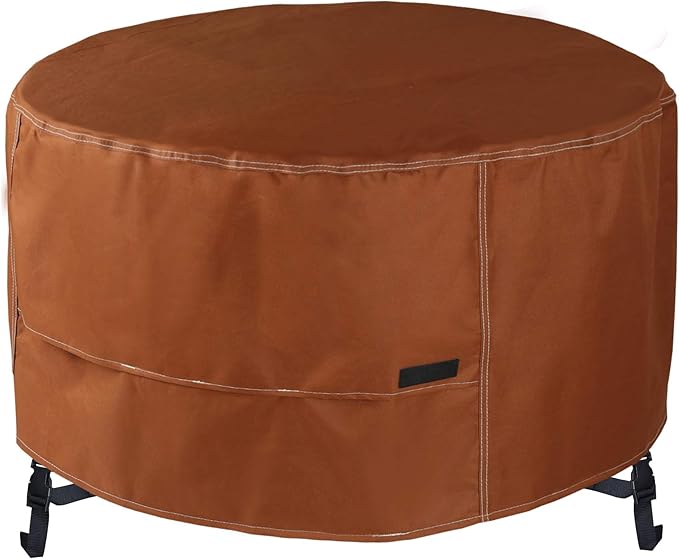 NettyPro Fire Pit Cover Round Waterproof Outdoor Firepit Cover for Gas Propane Fire Pit Table, 50 x 24 inch, Brown