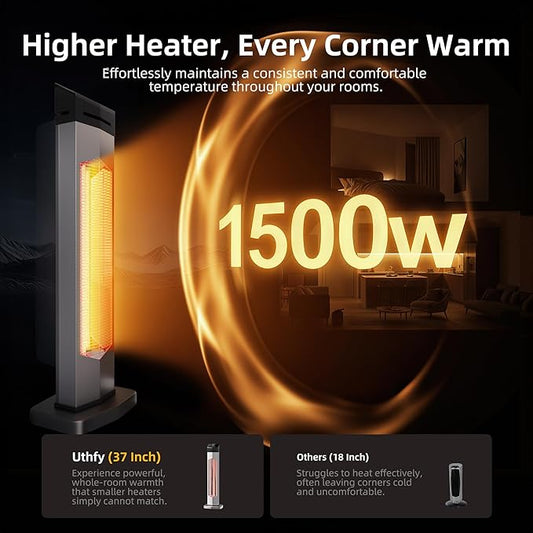 Uthfy 37 Inch Outdoor Electric Patio Heater, 1500W Infrared Heater with Remote, 12H Timer, IP65 Waterproof, Portable Tower Heaters for Home, Garage, Porch, Shop, Backyard, Indoor and Outdoor Use