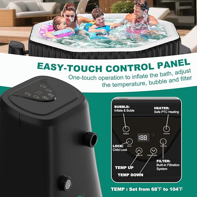 DoCred 4-6 Person Inflatable Hot Tub, 77" X 77" X 25" Octagonal Blow up Portable Hot tub with 130 Bubble Jets, Large Outdoor Spa Bathtub Set Included Heater Pump, Insulated Cover and Filter