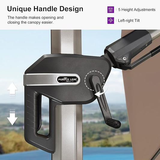 PURPLE LEAF 8' X 8' Left-right Tilting Patio Umbrella with Base Outdoor Swivel Cantilever Offset Aluminum Umbrella with Champagne Frame and 360-degree Rotation for Garden Deck Pool, Taupe
