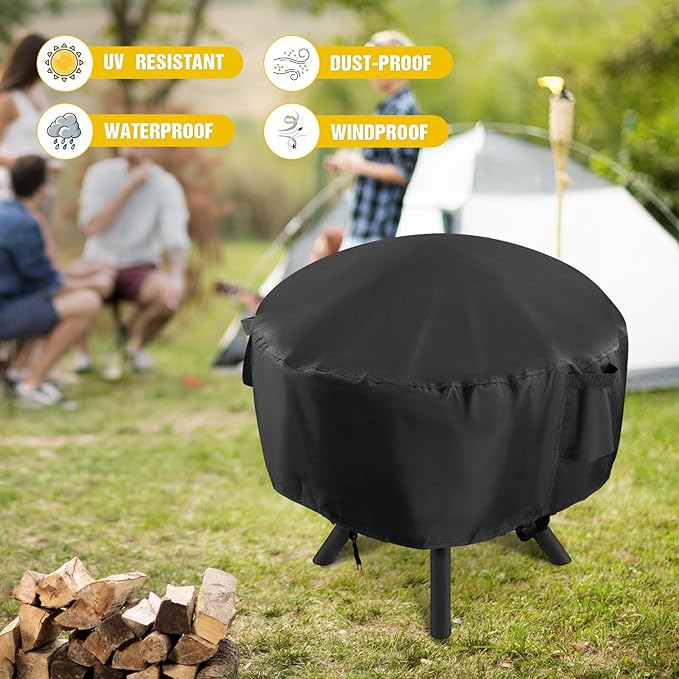POMER Fire Pit Cover,Round Fire Pit Cover for Panovue for Ikuby for Fissfire 35 Inch Fire Pit Sphere, Waterproof Propane Gas Fire Pit Column Cover - 36" D x 34" H