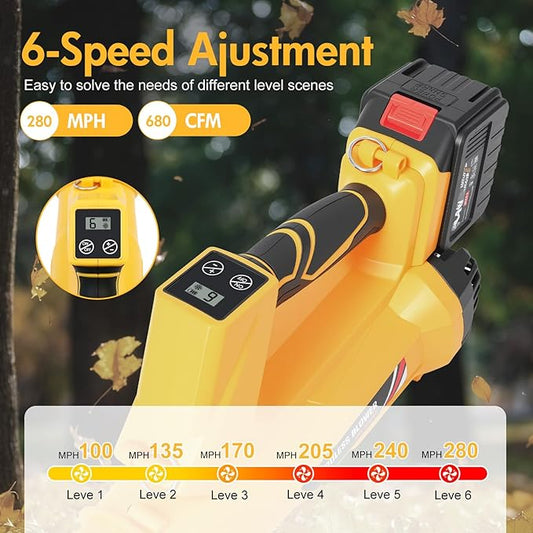 Electric Leaf Blower Cordless, Battery Powered Leaf Blower with 2 x 6.0Ah Batteries and Charger, 6 Speed Mode, 650 CFM 280 MPH Lightweight Leaf Blowers for Lawn Care, Patio, Dust, Blowing Leaves, Snow
