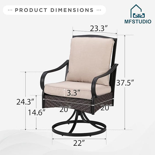 MFSTUDIO Outdoor Swivel Chair Set of 2, Patio Dining Chairs with Thickened Cushions, Metal Wicker Swivel Dining Chairs, Outdoor Furniture Chairs for Table, 300lbs