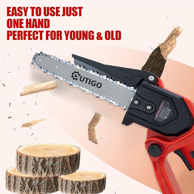 Mini Chainsaw with Battery, 8 inch Electric Chainsaw with 2 * 21V Batteries, with Safety Lock and Strong Motor for Tree Trimming, 800 W