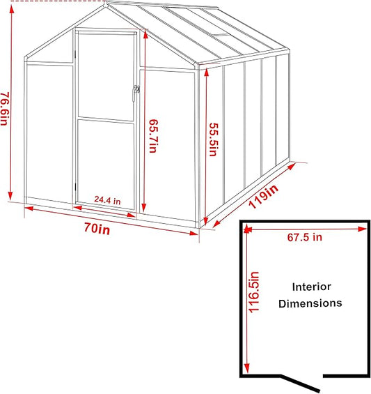 6' x10' Double-Wall Polycarbonate Aluminum Greenhouse Kit for Outdoor, Walk-in Greenhouse with Lockable Door and Adjustable Roof Vent, Backyard Garden in Winter, White
