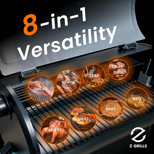 Z GRILLS Electric Wood Pellet Grill Smoker with PID 3.0 Controller, 450°F Max Temperature, 8-in-1 Outdoor Grill & Smoker, 459 Square Inches Cook Area, Meat Probes, Rain Cover (450E PRO)
