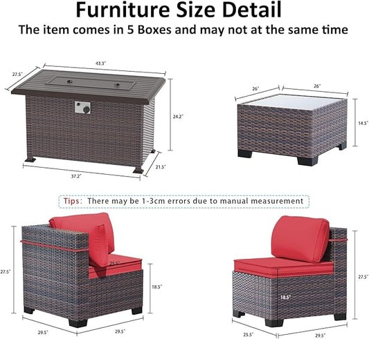 11 Pieces Patio Furniture Set with 2 Swivel Chairs Patio Furniture Outdoor Sectional Sofas with 55000 Gas Fire Pit Patio Conversation Set w/7-Cushions