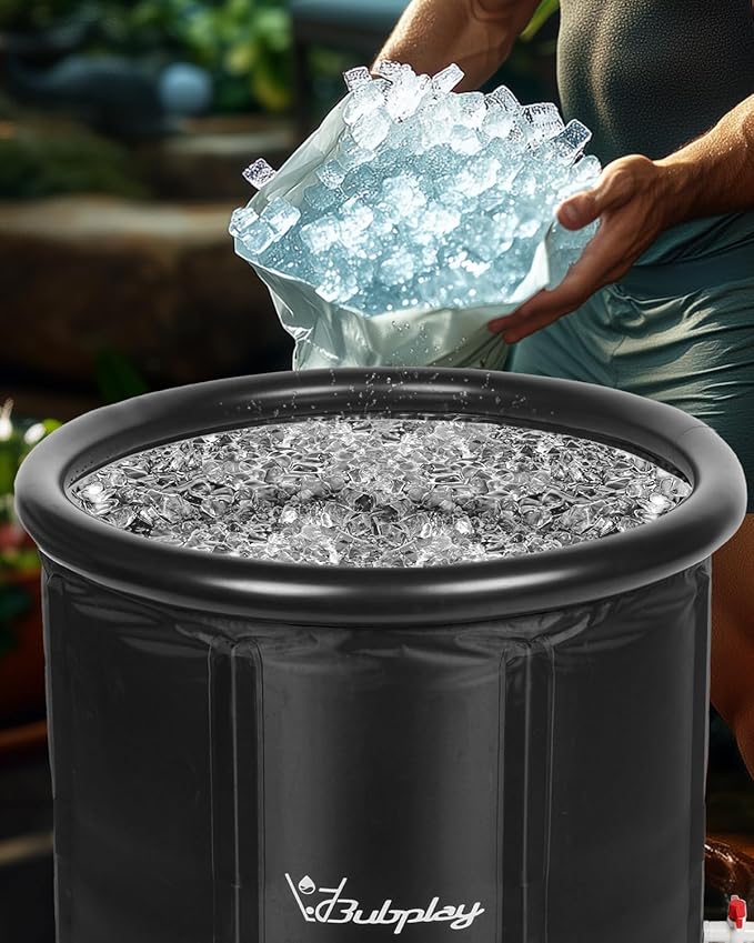 Ice Bath Tub for Athletes & Adults - 115 Gallons Ice Tubs, Cold Plunge Tub with Cover, Ice Plunge Tub for Recovery & Cold Water Therapy, Inflatable Ice Bath Barrel for Indoor Outdoor- Black