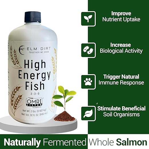 Elm Dirt Fish Emulsion Fertilizer - High Energy Liquid Fertilizer for Plants 2-3-0 | Increase Biological Activity & Improve Nutrients, Vegetable Garden (32 oz)