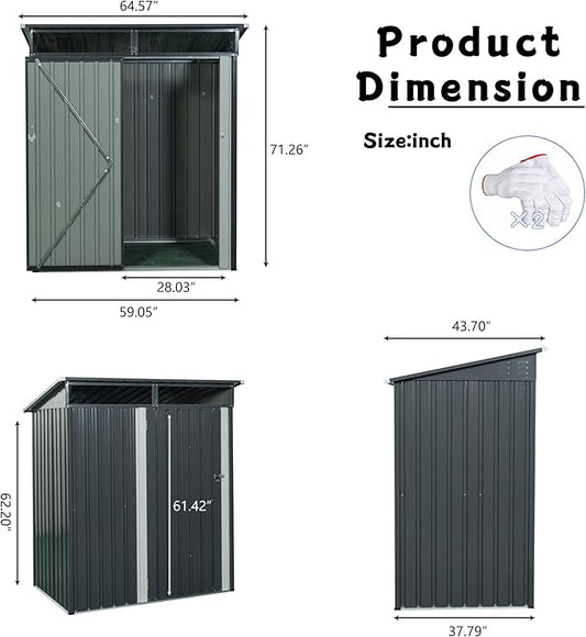 Favfurish 5 x 3 FT Outdoor Storage Shed, Metal Versatile Garden Shed with Lockable Door, Transparent Plate, Air Vents, Waterproof Storage House Tool Shed for Backyard Patio Lawn, Black