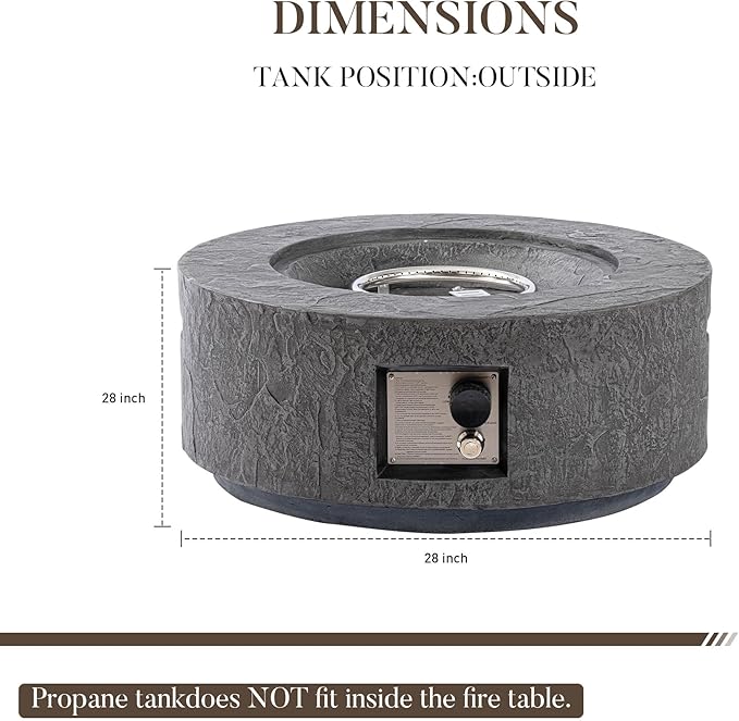 Cosiest Propane Fire Pit for Outside, 28 in Round Gas Fire Pits for Outdoor Patio, Certified, 50000 BTU Concrete Rectangle Base with Rain Cover, Free Lava Rocks