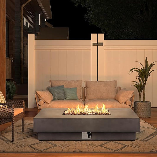 60" Rectangular Propane Fire Pit – 50,000 BTU Fire Pit with Rocks – Backyard Firepits Outdoor – Propane Gas Fireplace for Deck or Patio