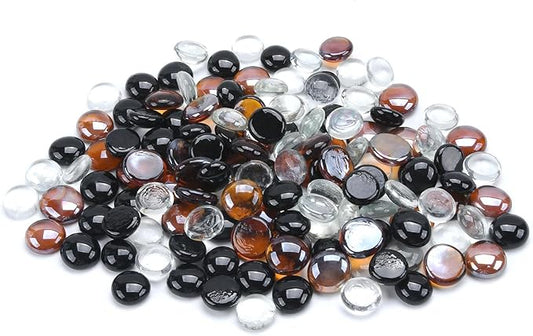 GasSaf Blended Fire Glass Beads for Outdoor Fire Pit, Fireplace, Replaces Existing Gas Logs & Lava Rocks, 3/4 Inch Glass(20 Pound)(Black, Amber, Crystal Clear Luster)