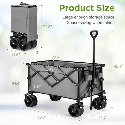 Bezseller Collapsible Wagon 400 lbs, Wagons Carts Foldable, Beach Carts with Big Wheels for Sand, Utility Folding Cart with All-Terrain Wheels, for Grocery, Sports, Shopping and Camping, Grey