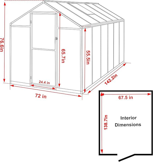 6' x12' Double-Wall Polycarbonate Aluminum Greenhouse Kit for Outdoor, Walk-in Greenhouse with Lockable Door and Adjustable Roof Vent, Backyard Garden in Winter, White