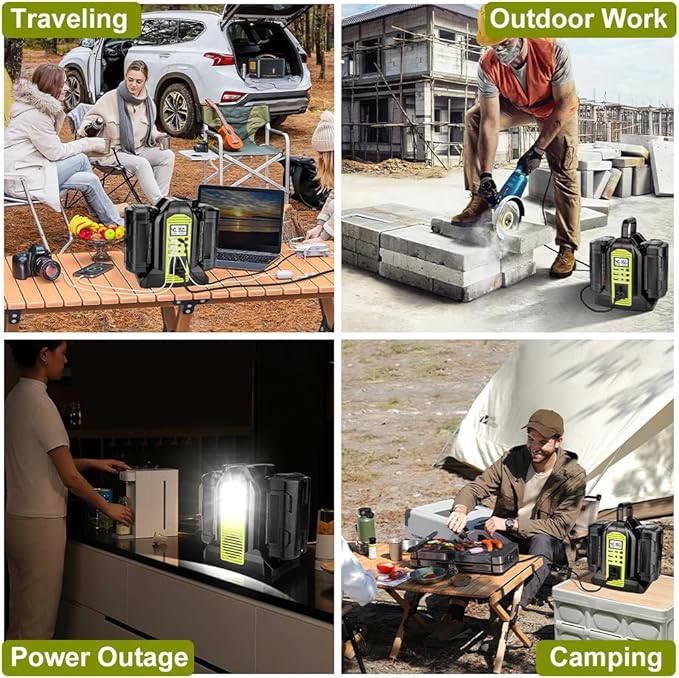 350W Pure Sine Wave Power Inverter Compatible with Ryobi 40V Lithium Battery, 2-Port DC to AC 110-120V Inverter with LED Light, USB-A & Type-C & DC Ports for Camping, Outdoor, Emergency (Tool Only)
