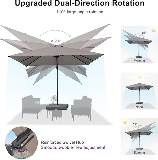 PURPLE LEAF 10' X 6.5' Swivel Outdoor Patio Aluminum Umbrella with Base Left-right Tilting Cantilever Offset Umbrella with UV Resistant Heavy Duty Fabric for Deck Pool Patio Backyard, Ash Mocha