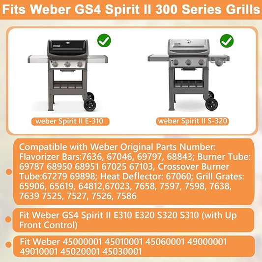 Grill Parts for Weber Spirit 2 Grill Parts GS4 Spirit II 300 SER E310 Replacement Parts for Weber 7636 69797 67046 Flavorizer Bars, 67060 Heat Deflector, 7638 Grates, 67025 69787 67103 Burner Tubes