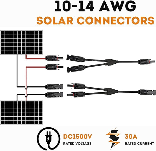 XYRIS Solar Panel Connectors - 1 to 2 Y Branch Parallel Adapter Cable Wire Plug Tool Kit for Solar Panel 1 Pair (M/FF+F/MM)