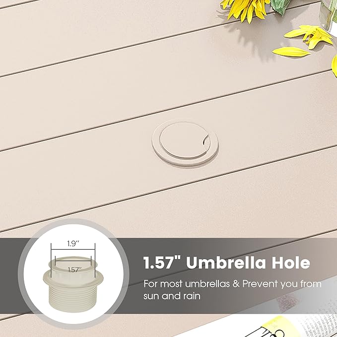 DIFY 48" Round Patio Dining Table for 6, Outdoor Metal Dining Table with 1.57" Umbrella Hole for Backyard Lawn Garden, Sandshell