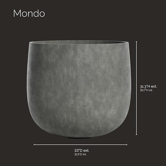 Mondo Large Planter – Grey Stone Finish – Fiberglass Indoor/Outdoor and Weather-Resistant Round Planter (33" D x 31.3" H Exterior, 31.5" D x 30.7" H Interior)