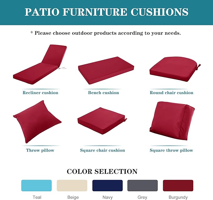 Chaise Lounge Cushion Outdoor, Waterproof and Stain-Resistant Lounge Deck Reclining Chair Cushions for Patio Furniture Lawn Pool Resort Hotel, 72x21x3 Inch, Set of 4, Burgundy