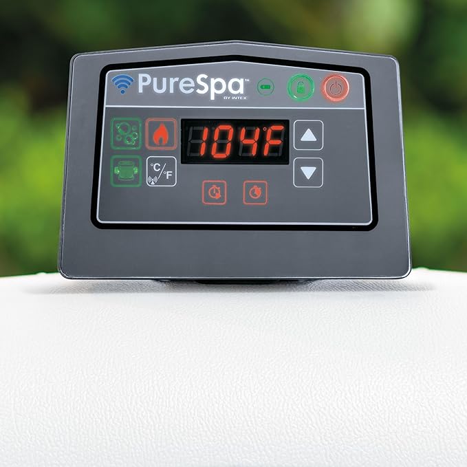 INTEX 28441EH PureSpa Greywood Deluxe Spa Set: Includes Energy Efficient Spa Cover - 170 Bubble Jets - Round Design - 6 Person Capacity - 85" x 28"