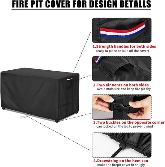 Fire Pit Cover Rectangular 58 Inch - Waterproof Outdoor Fire Table Cover Rectangle Heavy Duty, 600D Patio Propane Gas Firepit Cover Rectangular Tear Weather Resistant - 58 x 24 x 24 Inch